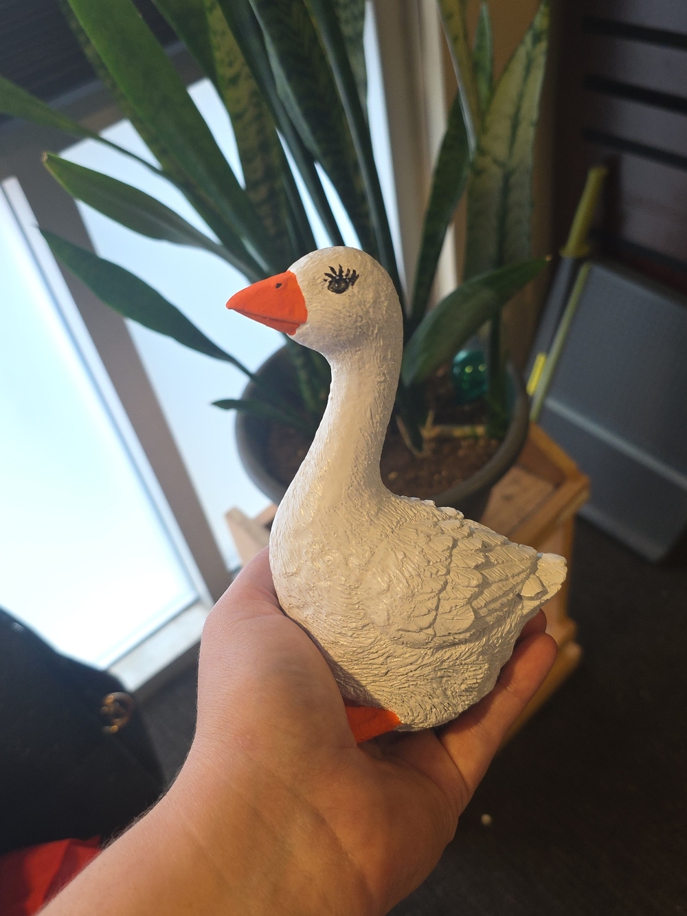 White Decorative Desk Goose Figurine with Orange Beak and Feet - Home Accent